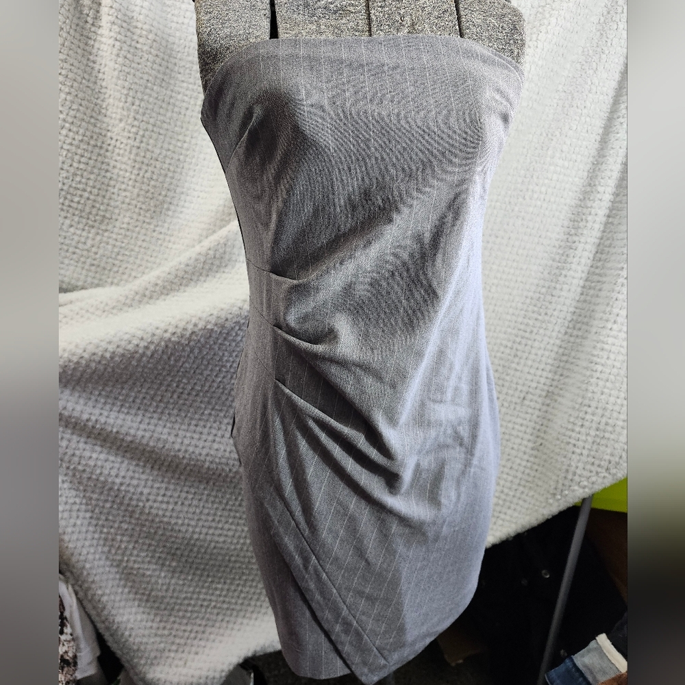 Strapless Elegant Gray Pinstripe Dress